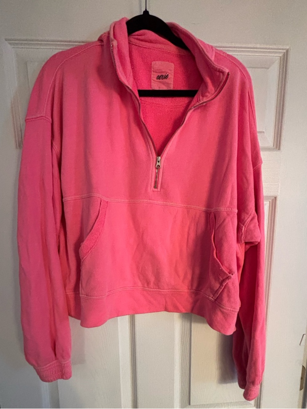 aerie Bright Pink Half-Zip Hoodie Sweatshirt S loose